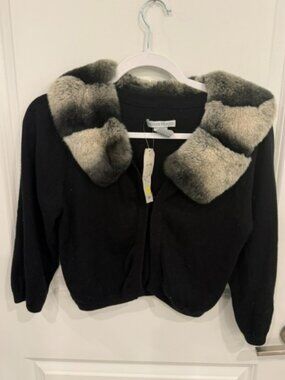 Vintage Harrison Morgan Silk Cashmere Cardigan with Rabbit Fur Collar